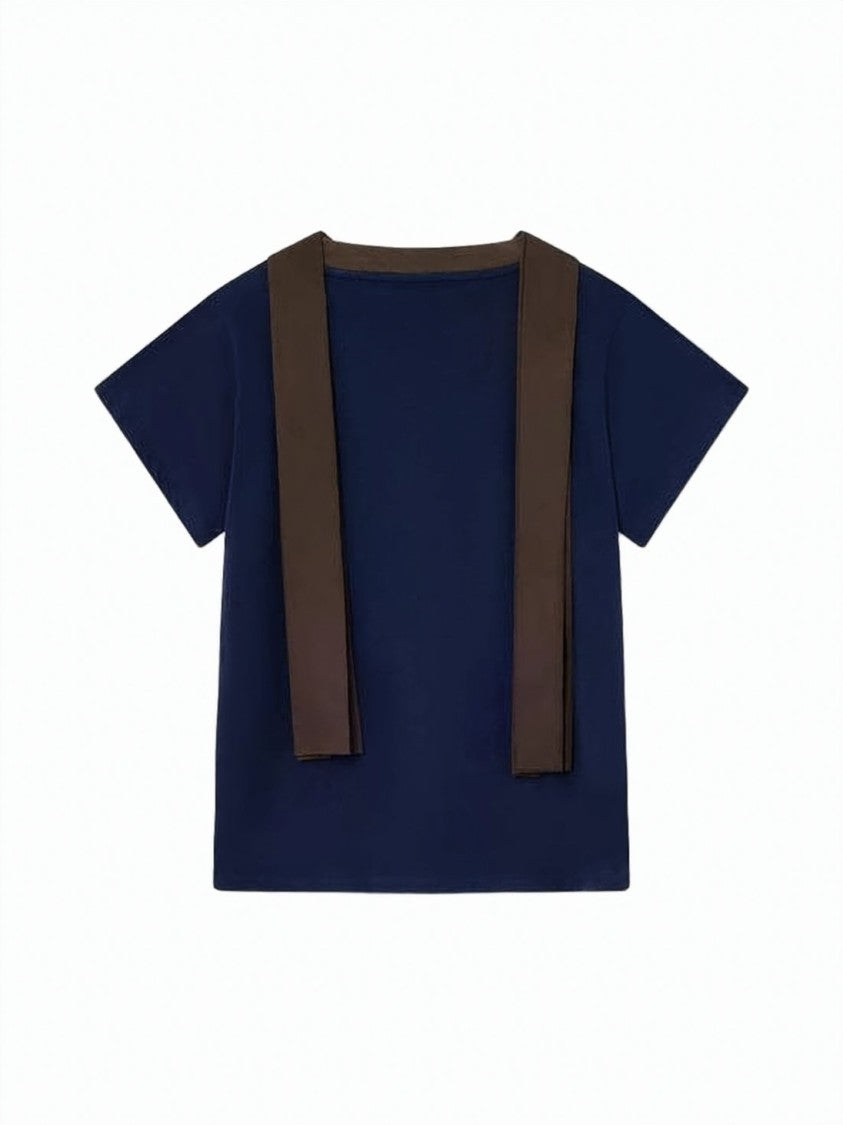 Gimaguas Boxy Short-Sleeved Top With Cream Swirl Detail