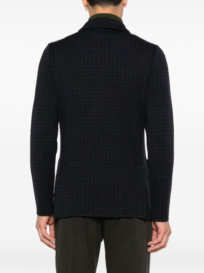 Lardini Double-Breasted Houndstooth Jacket With Wide Lapels
