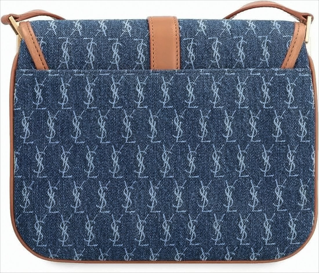 Saint Laurent Monogram Denim Crossbody Bag With Calfskin Accents