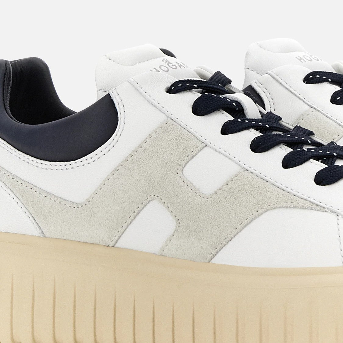 Hogan H-Stripes Leather Lace-Up Sneakers With Contrasting Accents