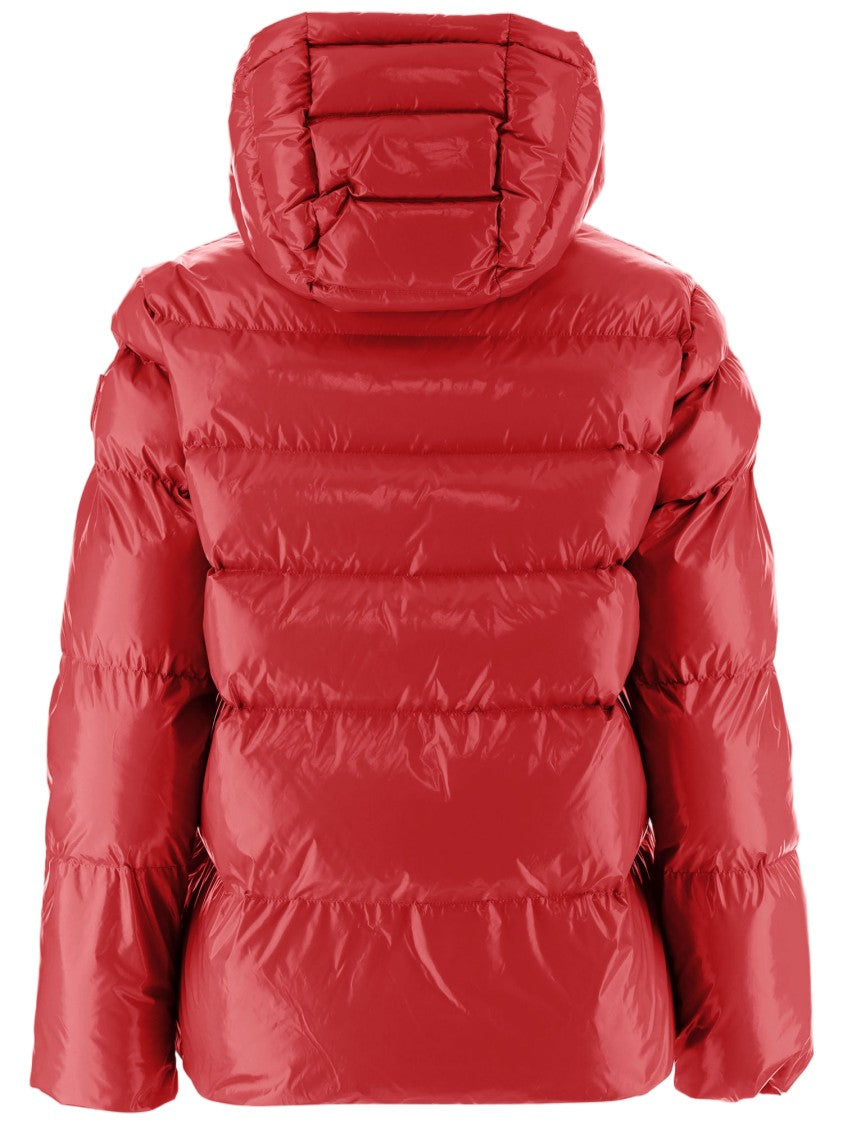 Pinko Red Hooded Quilted Nylon Down Jacket