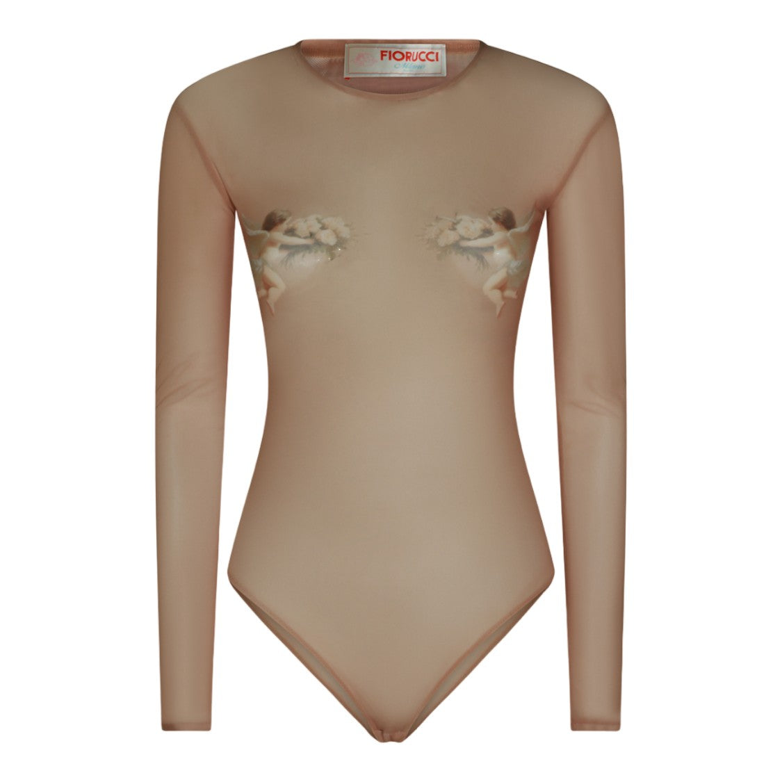 Fiorucci Sheer Long-Sleeved Bodysuit With Cherub Prints