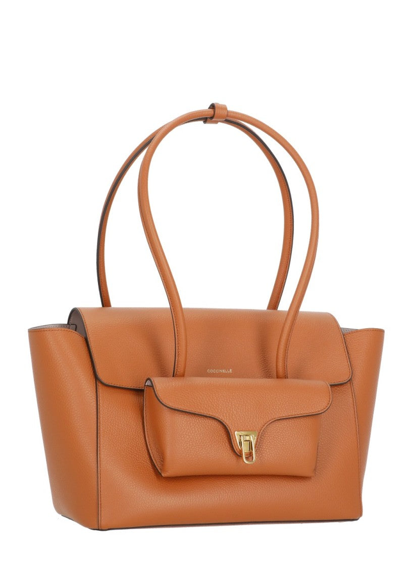 Coccinelle Structured Pebbled Leather Shoulder Bag With Gold Hardware