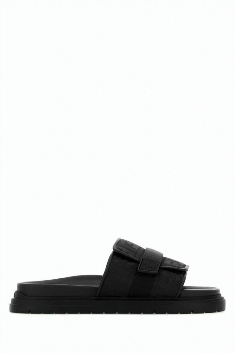 Fendi Black Slide Sandal With Embossed Detailing