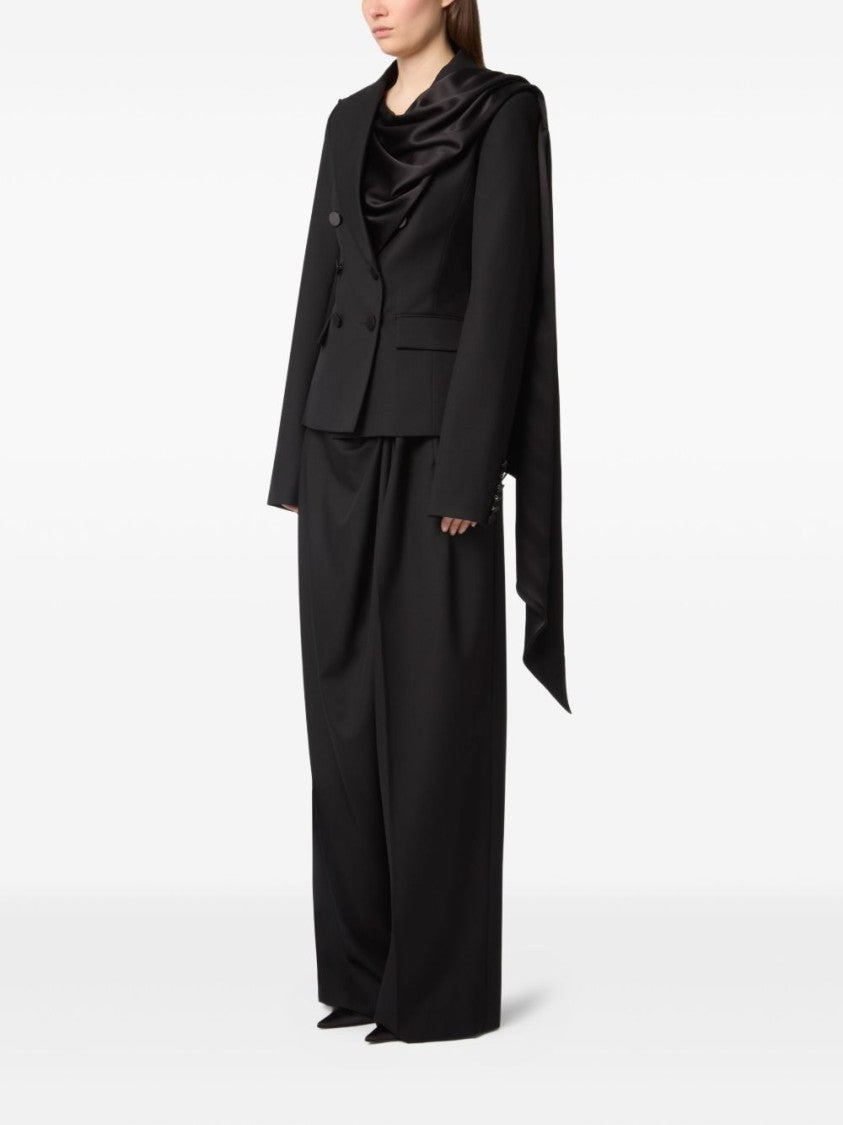 Nina Ricci Black Double Breasted Draped Scarf Jacket