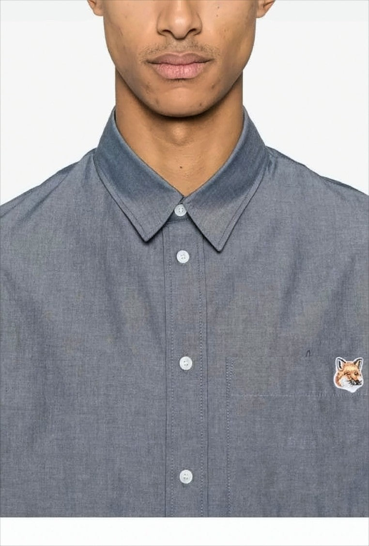 Maison Kitsuné Long-Sleeve Shirt With Classic Collar And Embroidered Fox Patch