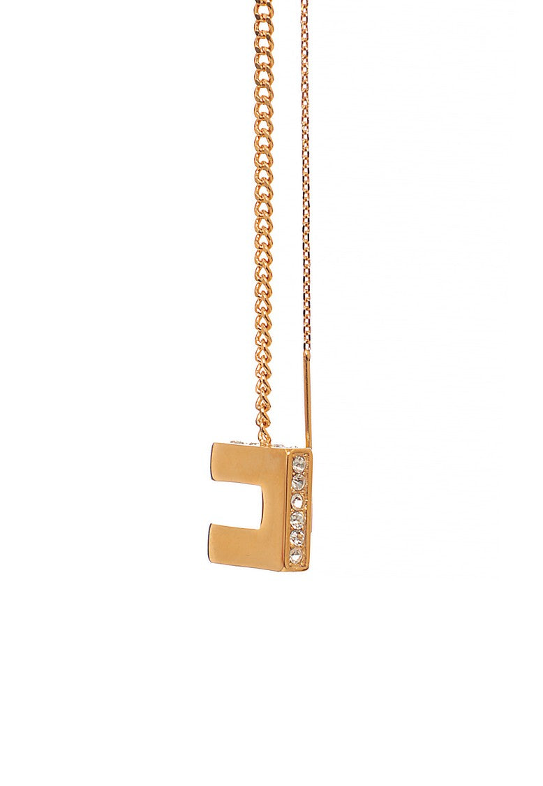 Elisabetta Franchi Gold Threader Earrings With Geometric Pendant And Glittering Detail
