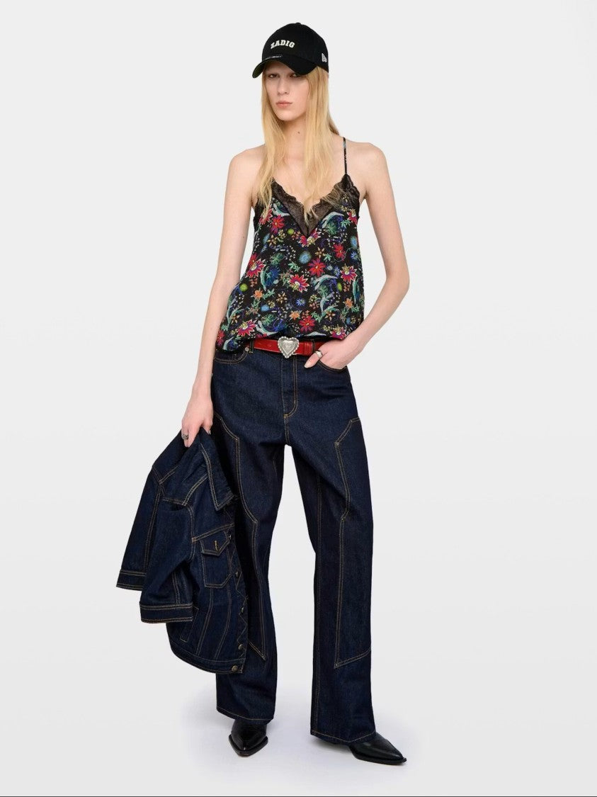 Zadig & Voltaire Sleeveless Top With Lace-Trimmed V-Neckline And Floral Print