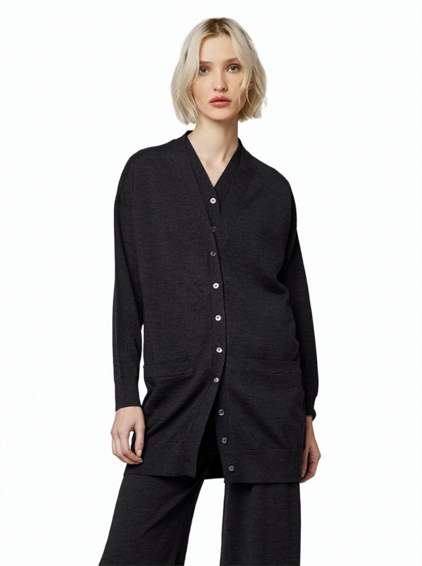 Alpha Studio Long-Sleeved Buttoned Merino Wool Cardigan