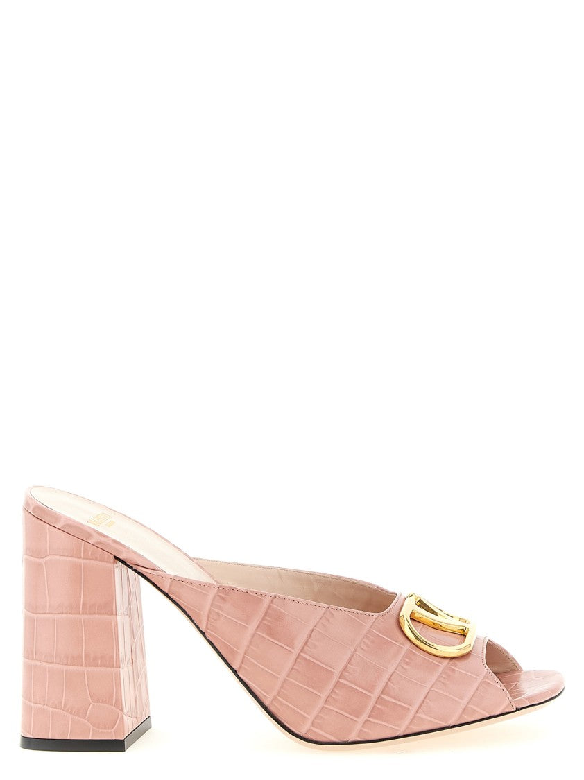 Valentino Garavani Crocodile-Effect Calf Leather Slides With Antique Brass Vlogo Signature