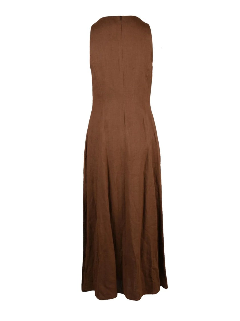 Eleventy Brown Long Flared Linen Dress
