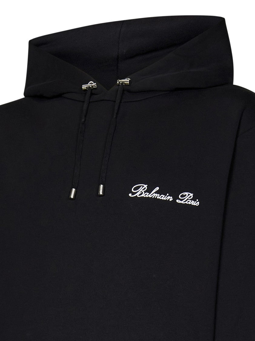Balmain Black Hoodie With Logo Embroidery