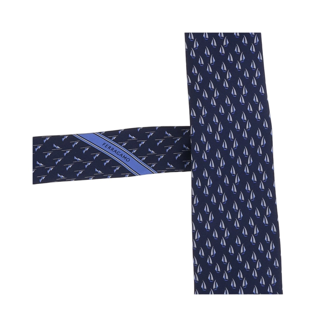 Salvatore Ferragamo Navy Sailboat Patterned Silk Tie