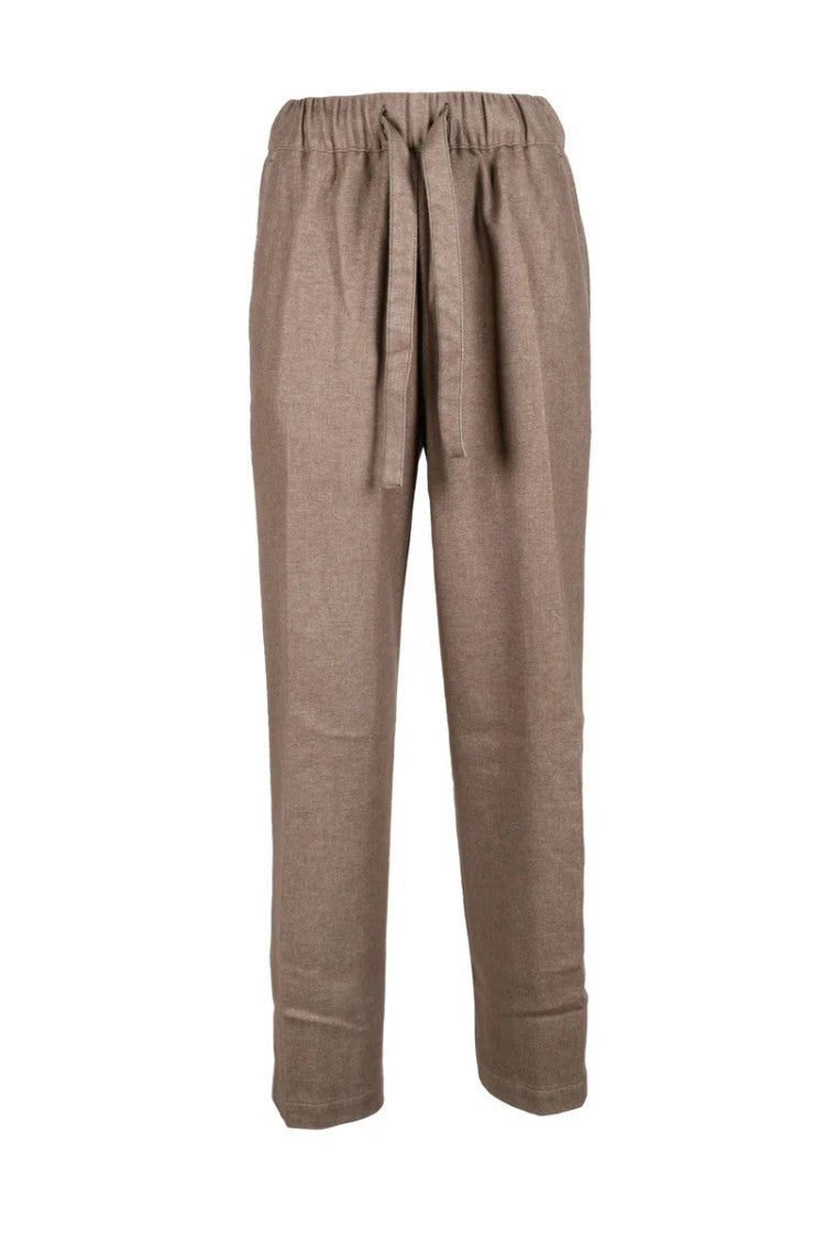 Myths Relaxed Fit Brown Trousers With Tapered Leg And Drawstring Waistband
