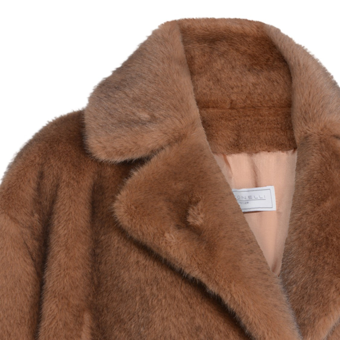 Antonelli Firenze Long Plush Brown Coat With Classic Lapel