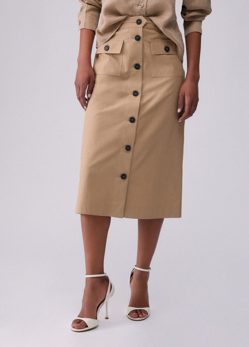 Liu Jo Tencel Midi Skirt With Front Button Closure And Flap Pockets