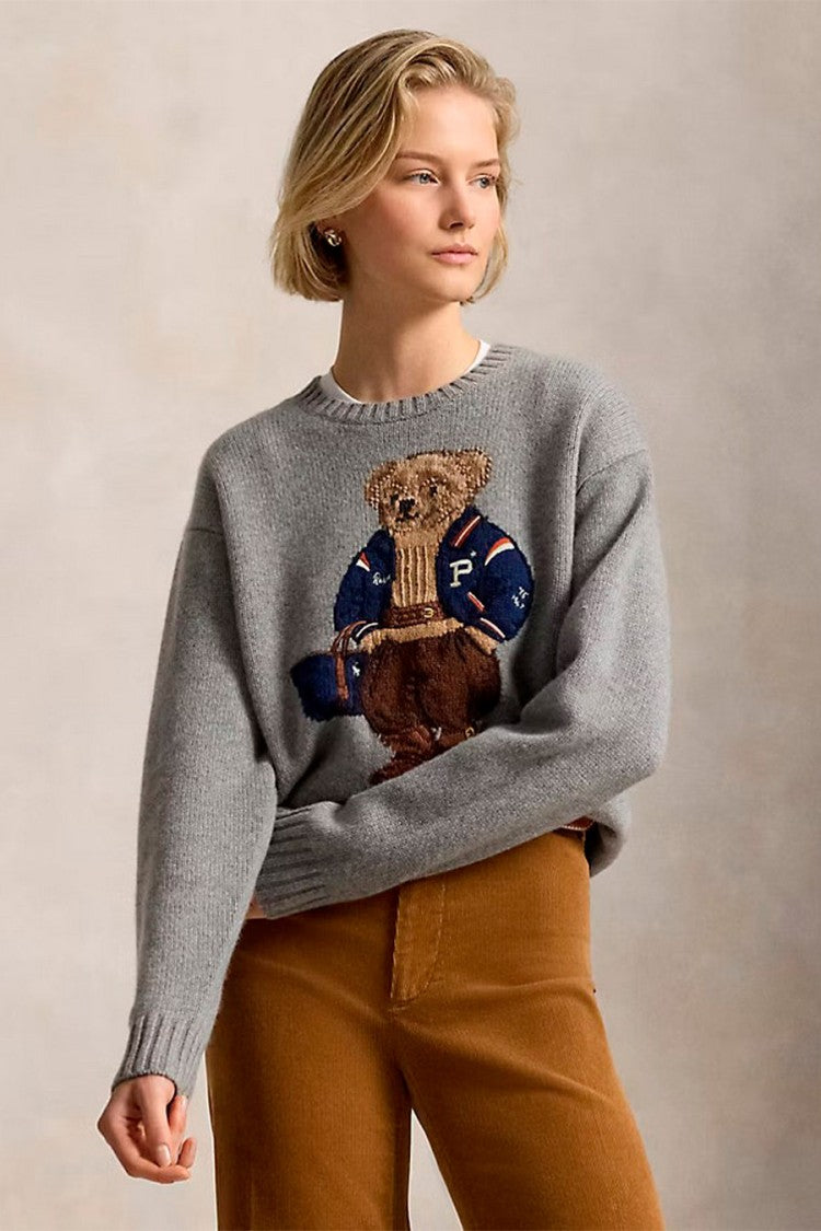 Polo Ralph Lauren Grey Wool-Cashmere Blend Polo Bear Sweater