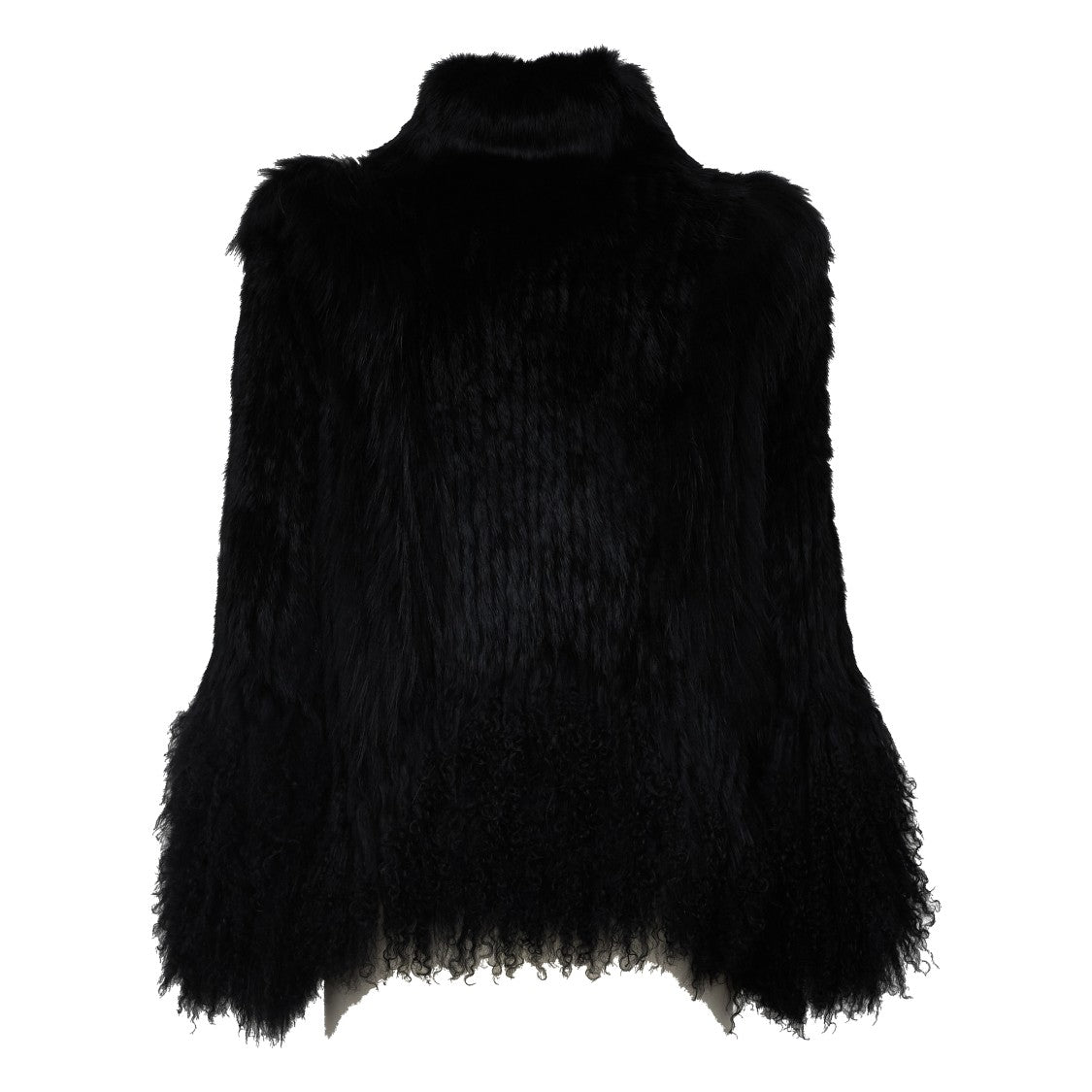 Parosh Black Bell-Sleeve Short Faux Fur Jacket