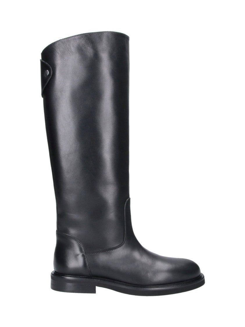 Poeve Black Eva Rounded-Toe Leather Boots
