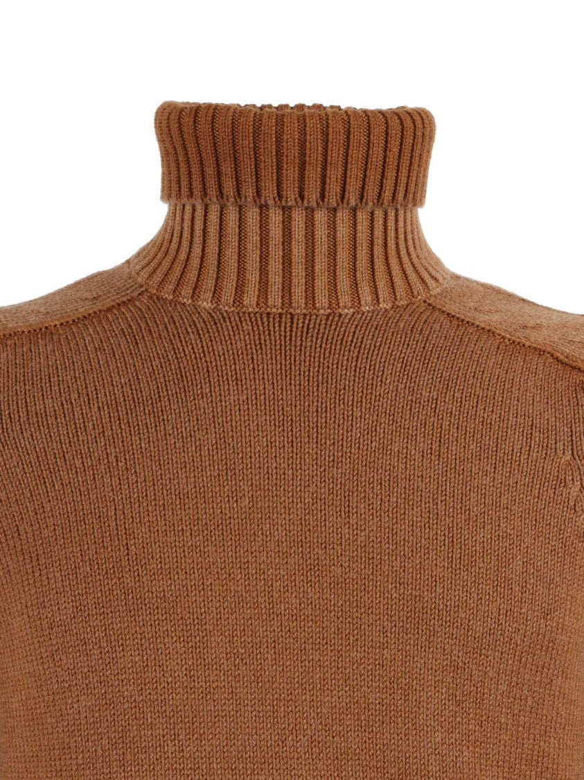 Circolo 1901 Ribbed Turtleneck Wool Sweater In Earthy Brown