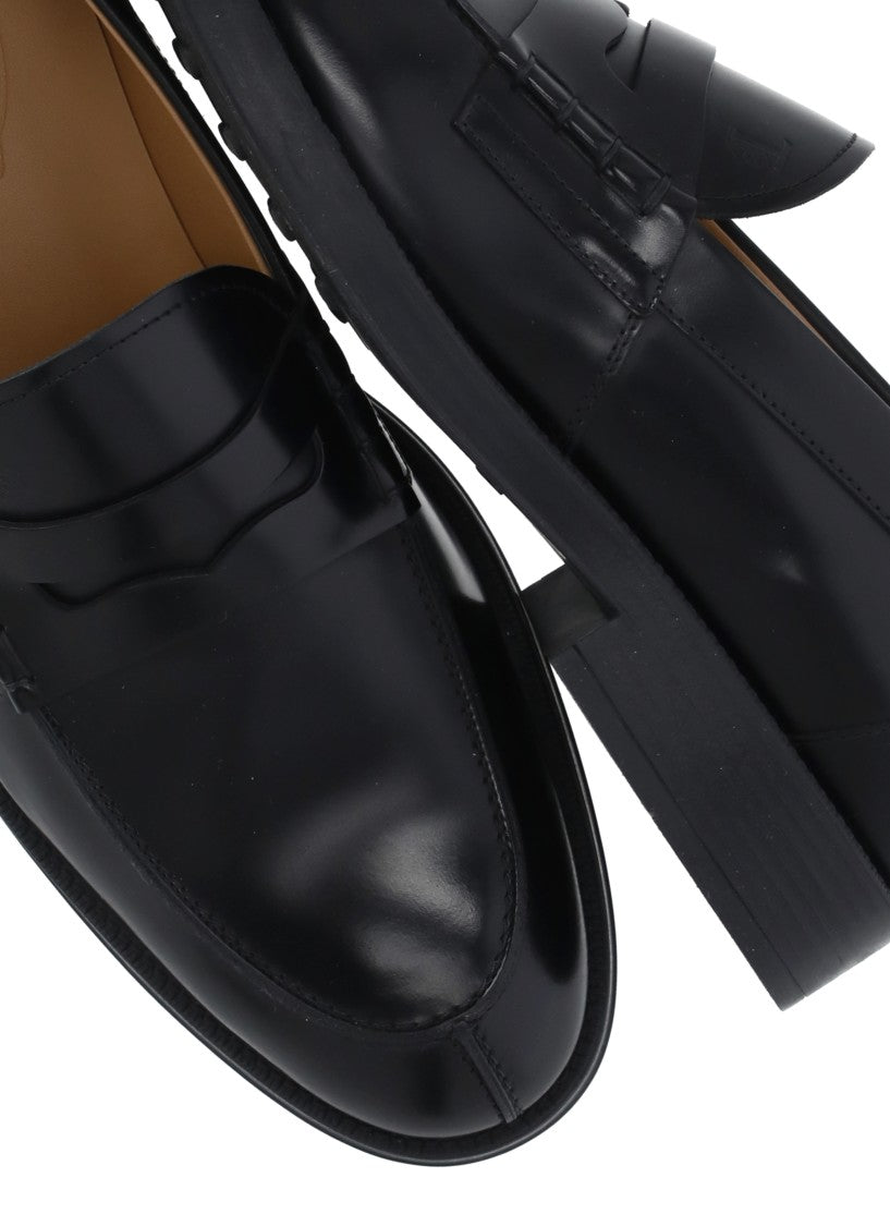 Tod's Black Front Mask Leather Loafers