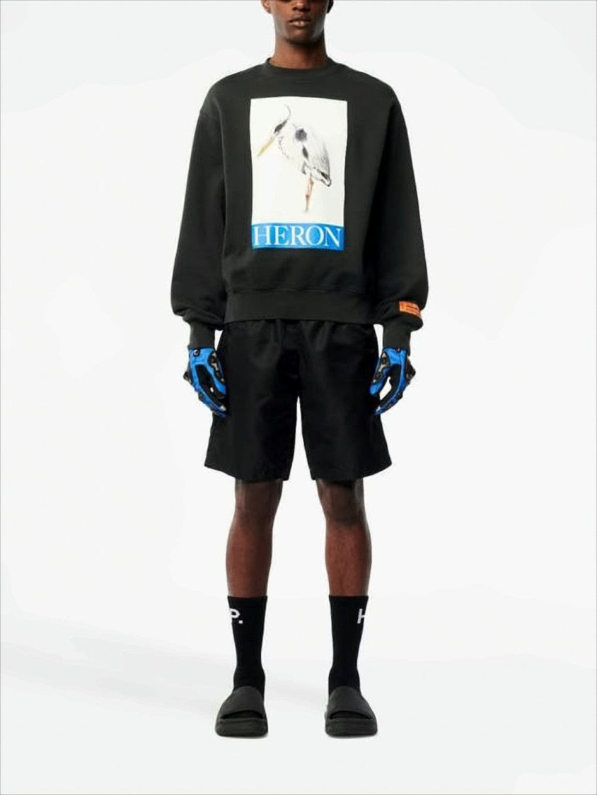 Heron Preston Relaxed Fit Black Long Sleeve Sweatshirt With Graphic Heron Design