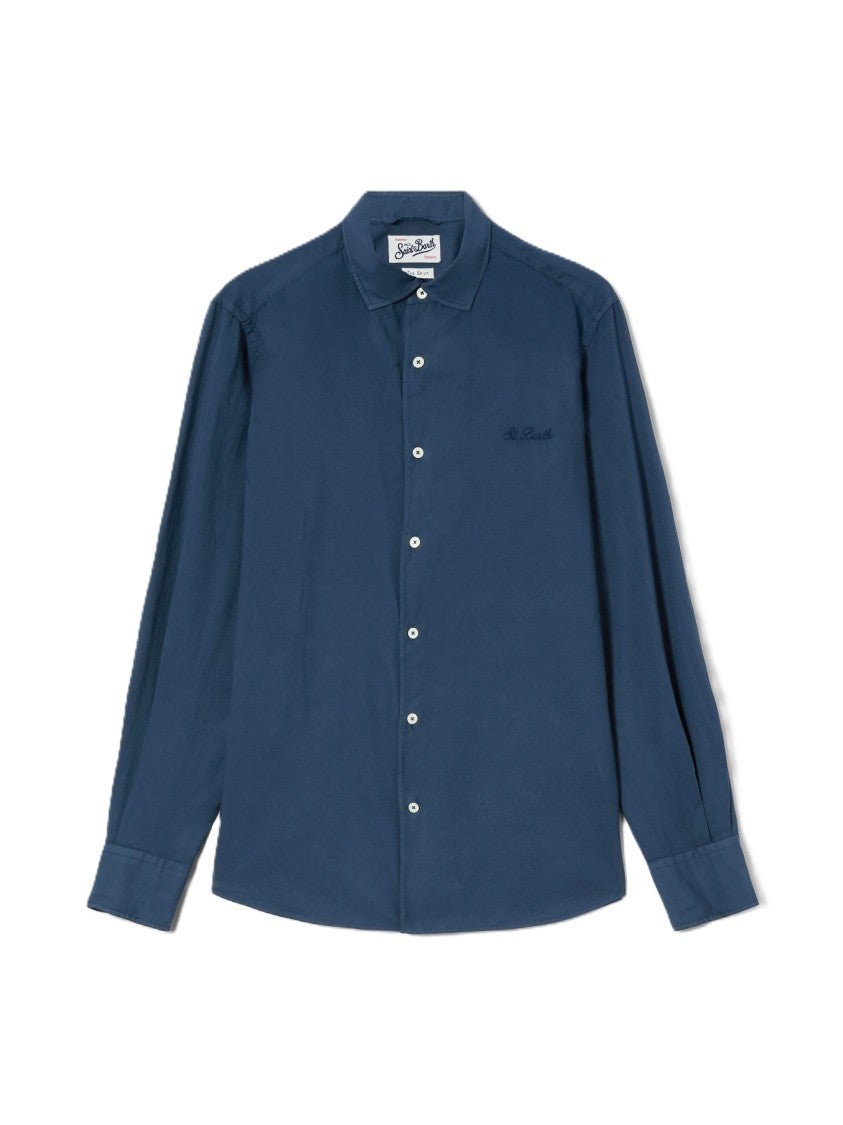 Mc2 Saint Barth Blue Voile Cotton Casual Shirt