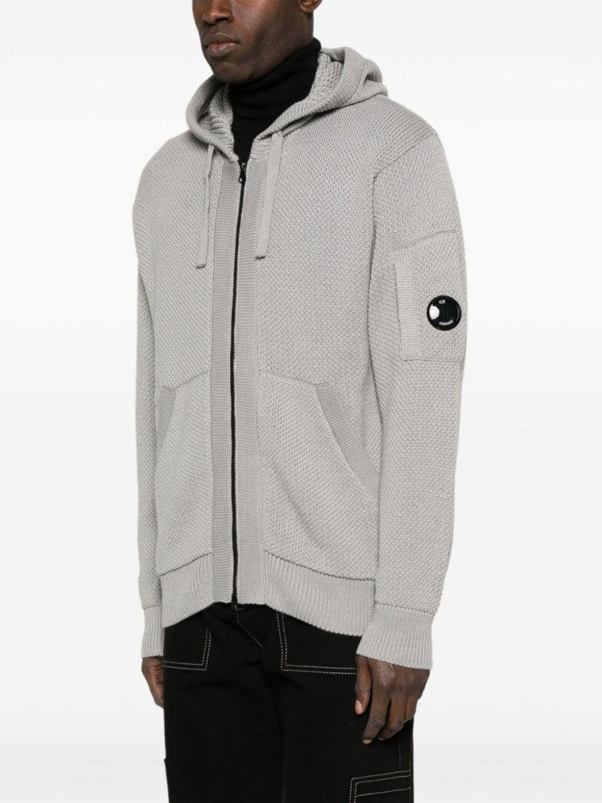C.P. Company Light Grey Knitted Zip-Up Hoodie With Functional Pockets