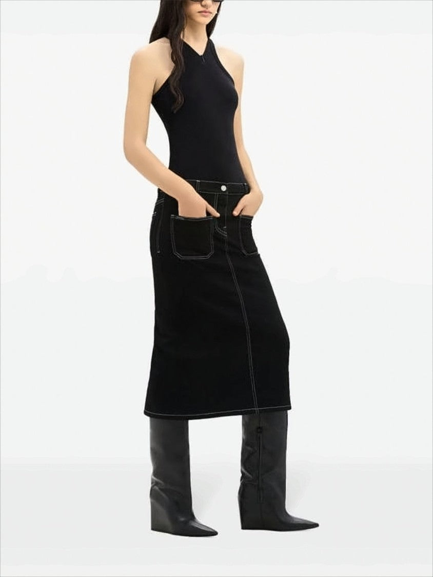 Courrèges Fitted Black Sleeveless Ribbed Top With Subtle Zipper