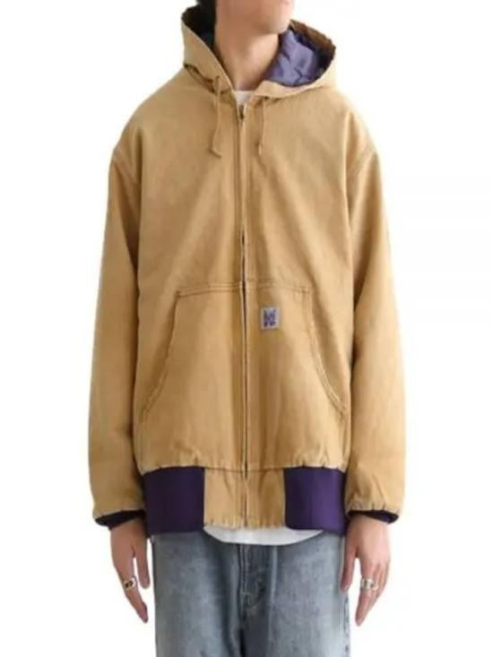 Needles Hooded Brown Jacket With Smooth Texture And Contrast Details