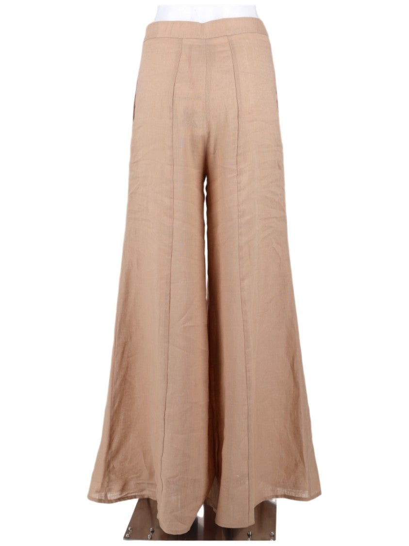 Semi Couture Wide-Leg Linen Trousers With High Waist And Vertical Seams