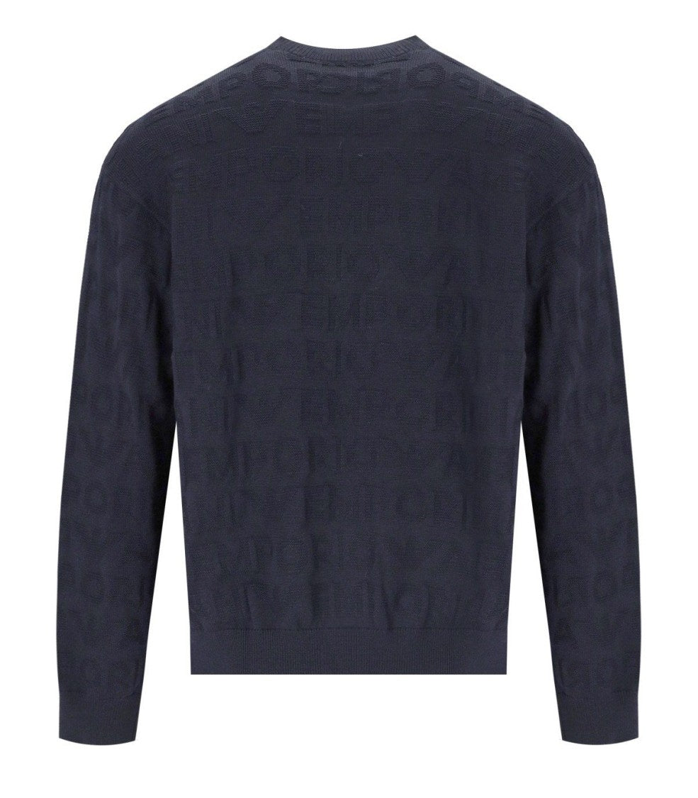 Emporio Armani Navy Blue Monogram Crewneck Sweater