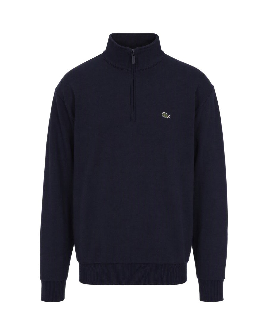 Lacoste Navy Blue Half-Zip Embroidered Logo Cotton-Blend Sweatshirt