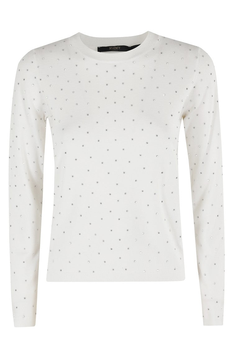 Seventy Cropped Crew Neck Sweater With Silver Embellishments