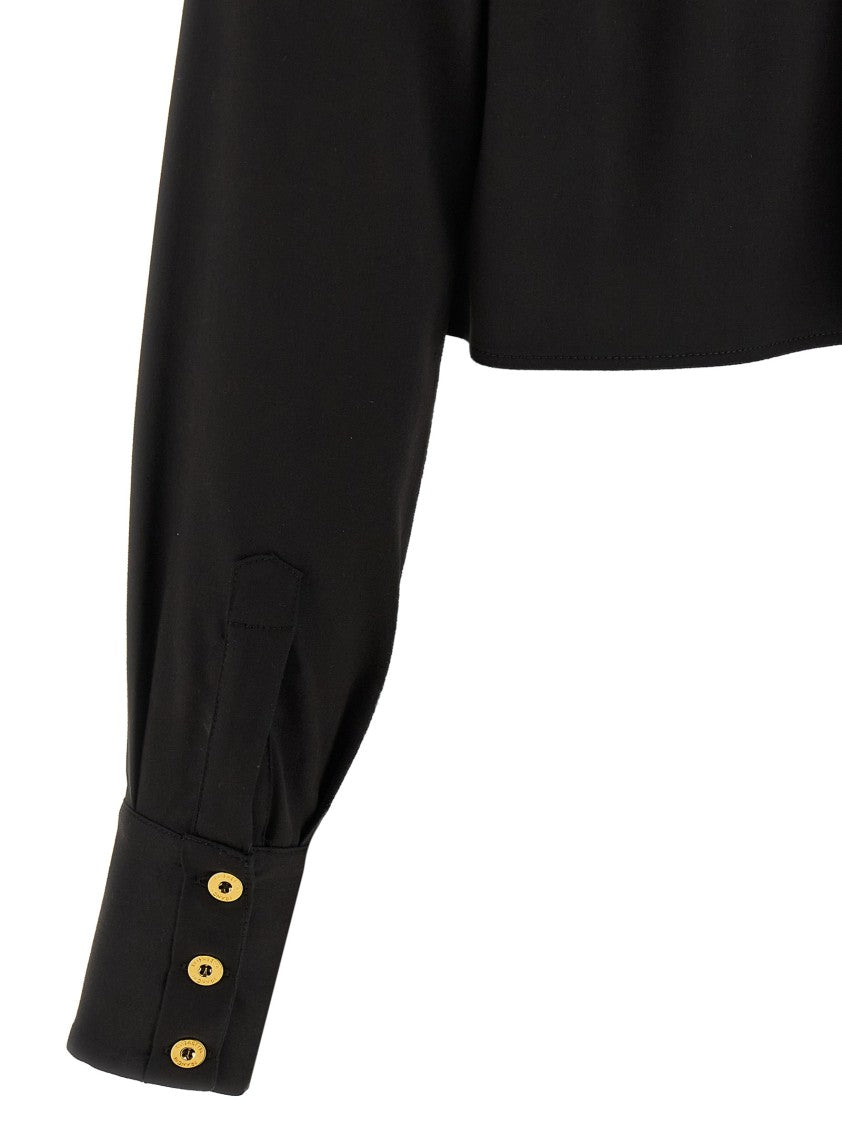 Elisabetta Franchi Cotton Satin Cropped Shirt With Padded Shoulders