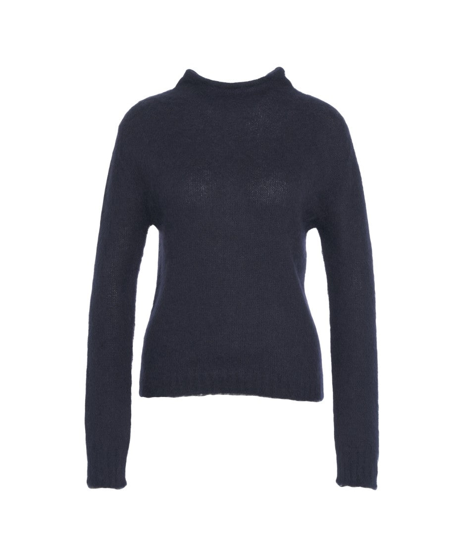 Max Mara Finely Knit Sweater With High Neckline And Ribbed Details