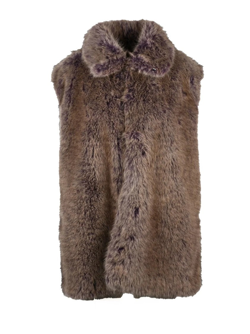 Liu Jo Eco Vest With Plush Faux Fur In Rich Chocolate