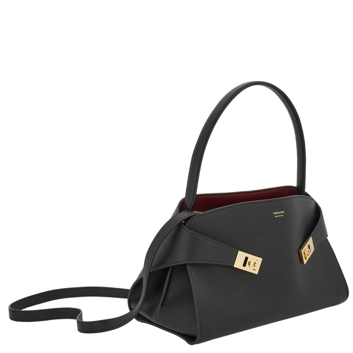 Salvatore Ferragamo Structured Leather Handbag With Gold-Tone Accents