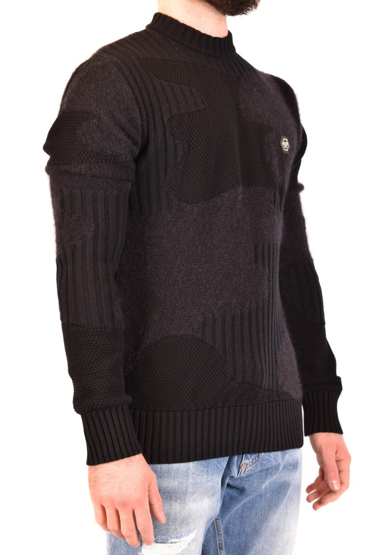 Philipp Plein Black Textured Wool-Blend Sweater