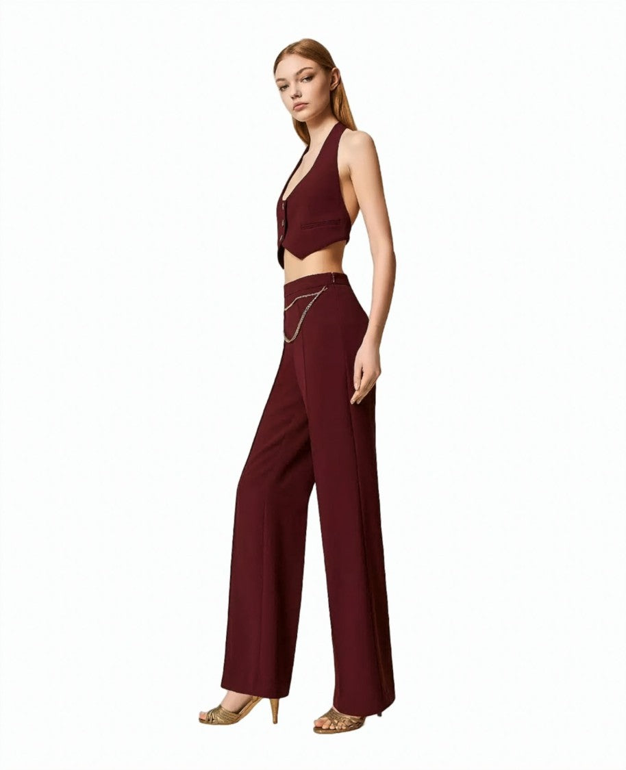 Twin-Set Crêpe Cady Removable Chain Belt Wide-Leg Pants