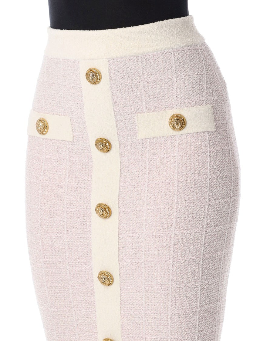 Balmain Lion Head Buttons Textured Skirt
