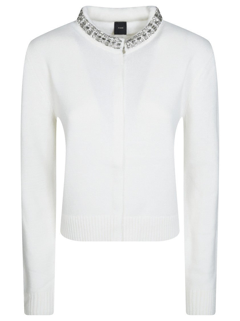 Pinko Colonia Wool-Blend Cropped Silver Cardigan