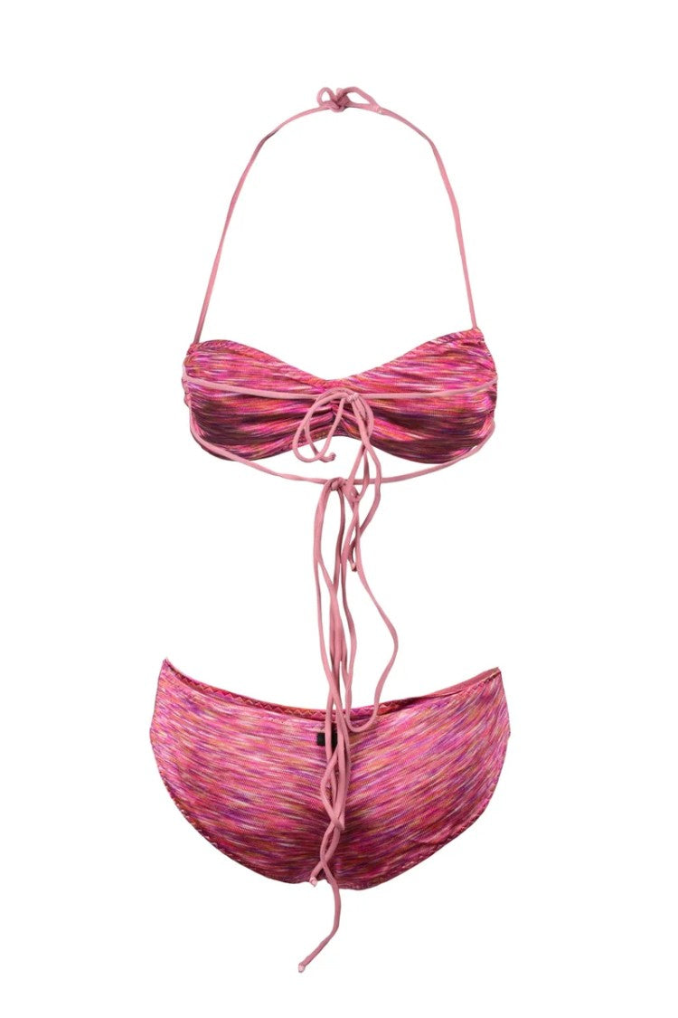 Liviana Conti Two-Tone Fuchsia And Pink Bandeau Bikini With Tie Closure