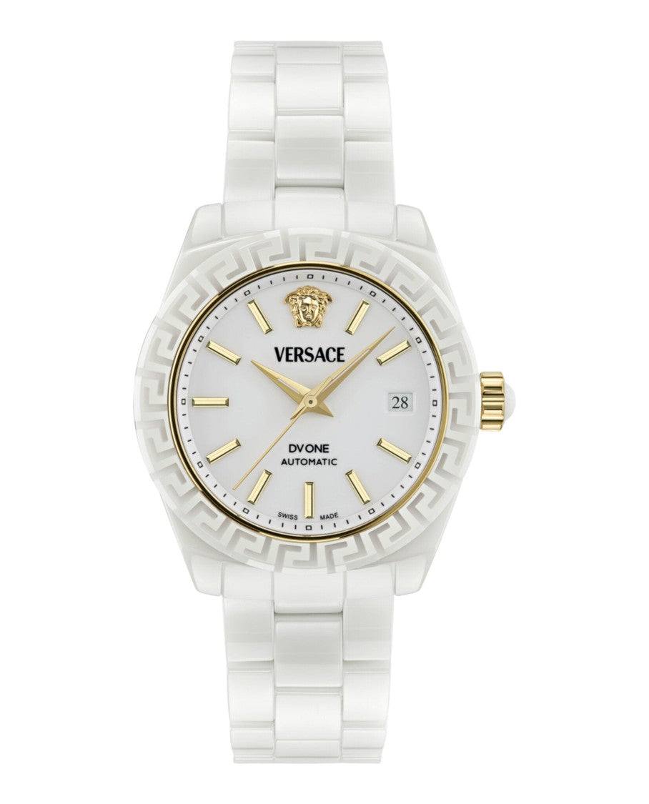 Versace Three-Hand Date Automatic Watch With White Ceramic Case