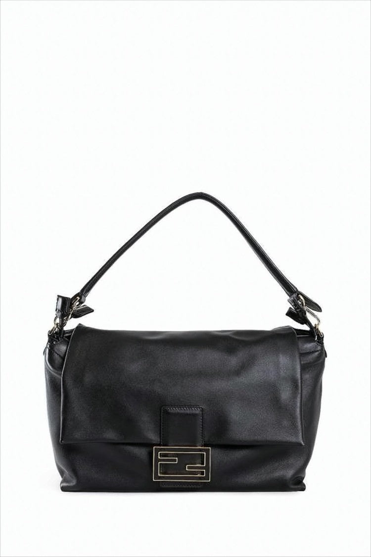 Fendi Geometric Clasp Black Lambskin Shoulder Bag