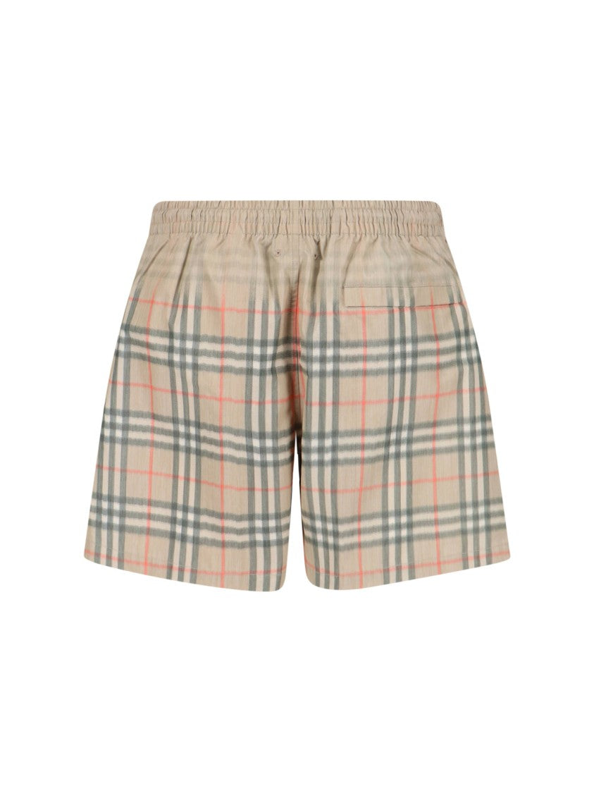 Burberry "Check" Beach Shorts In Beige Fabric