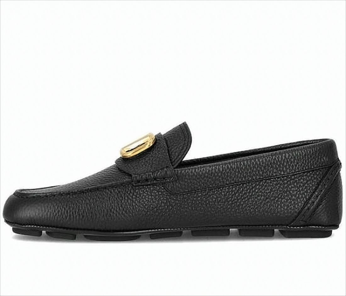 Valentino Garavani Textured Calf Leather Loafers With Gold-Tone Logo