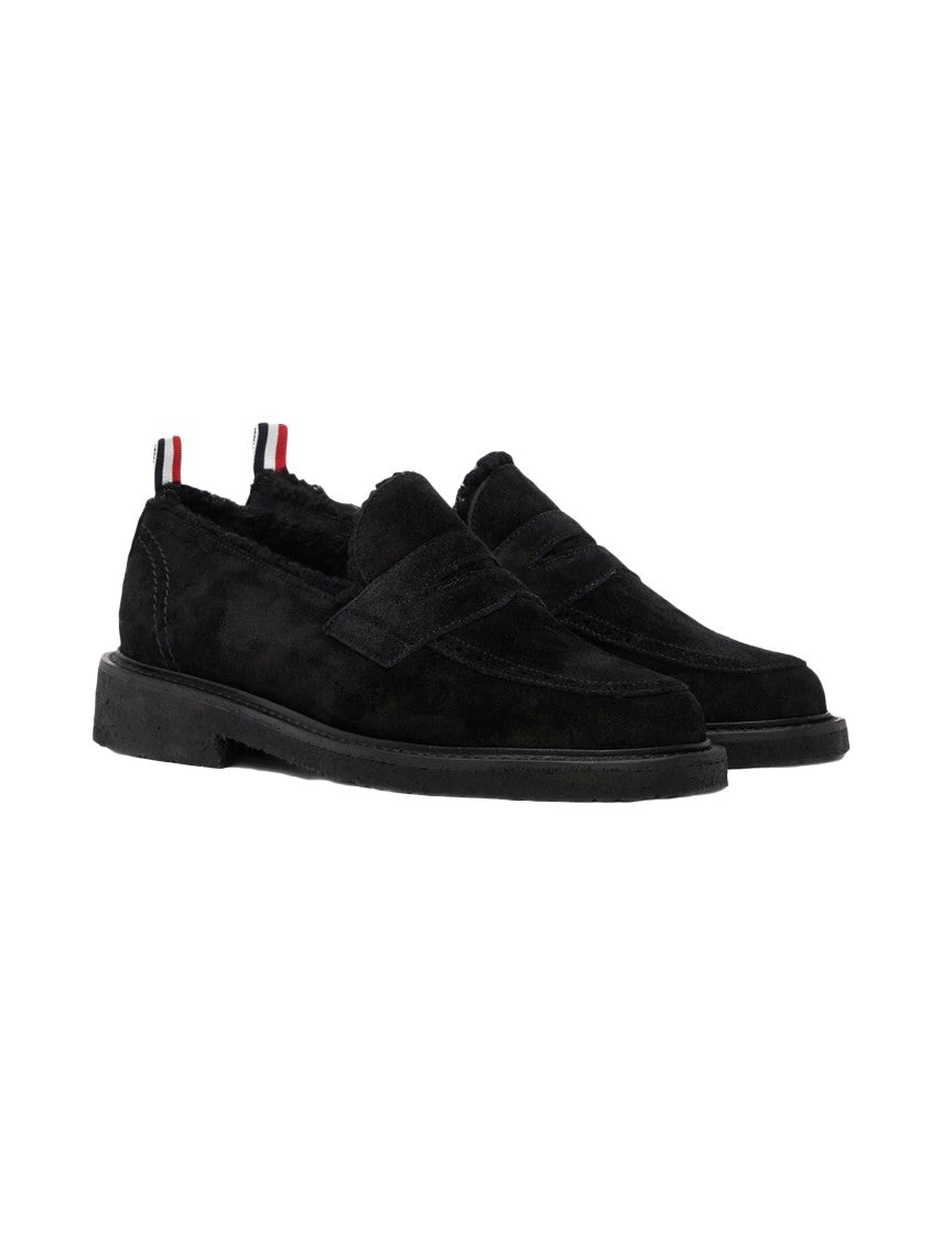 Thom Browne Sleek Black Calf Leather Loafers With Rubber Sole