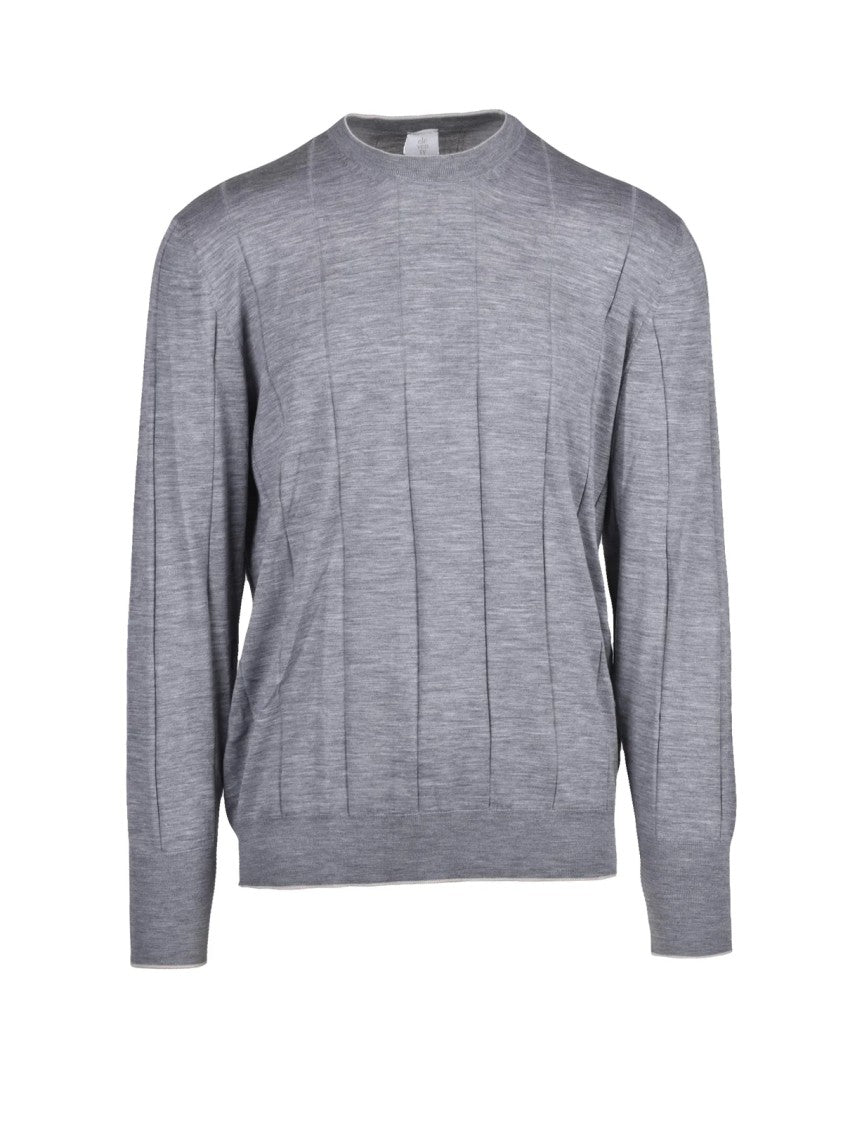 Eleventy Slim Fit Wool Under Jacket Sweater With Vertical Ribbed Pattern