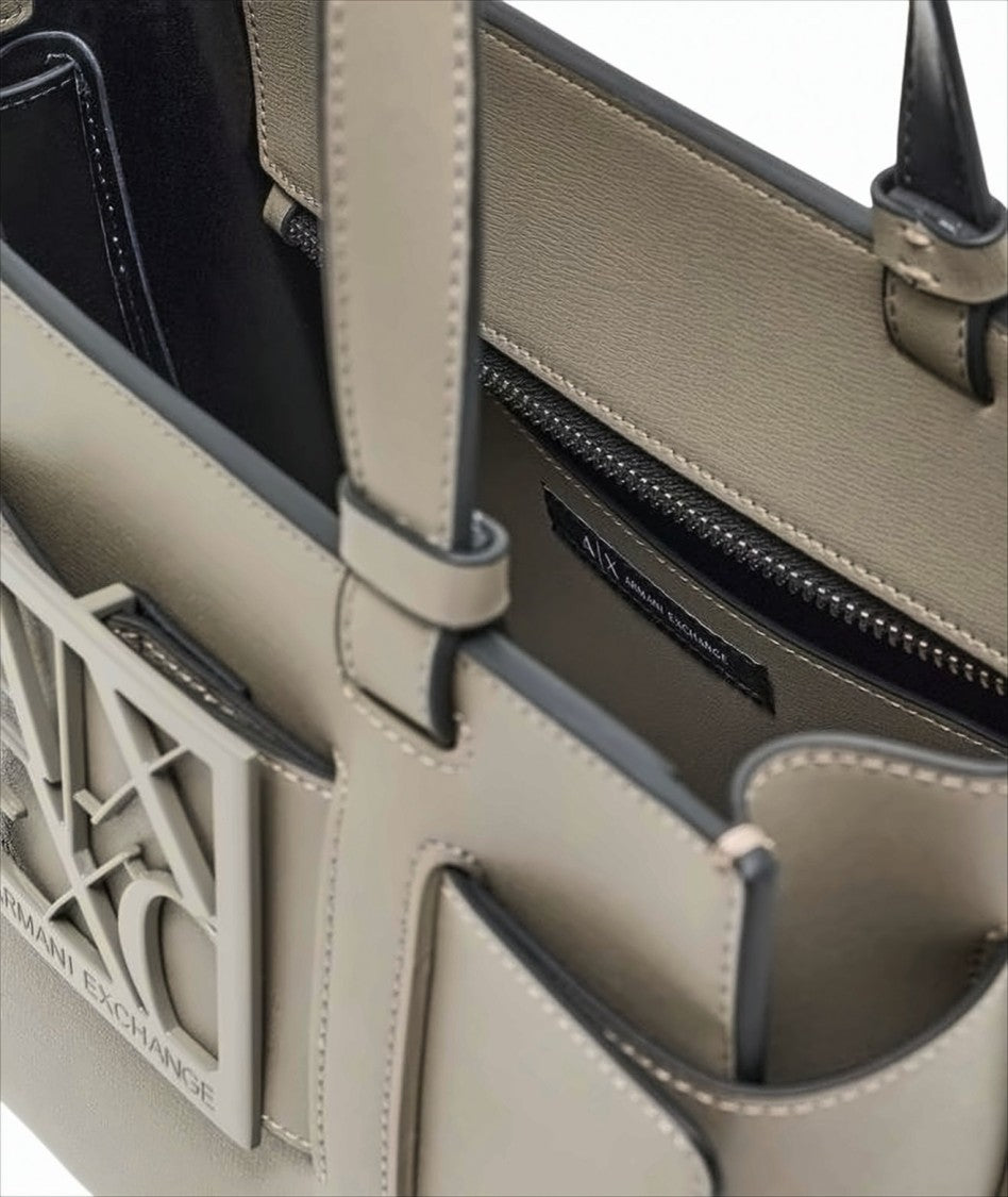 Armani Exchange Medium Structured Tote Bag With Logo Buckle